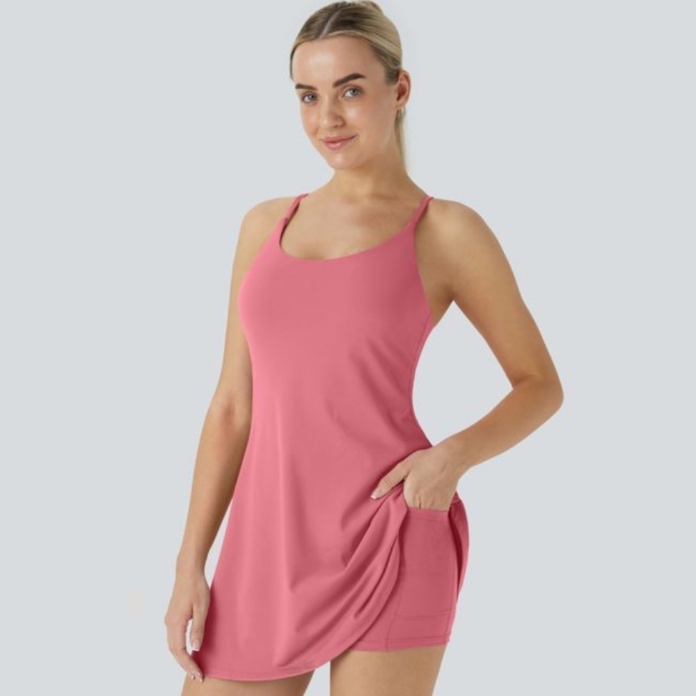 NEW Halara Softlyzero Plush Backless Active Dress in Begonia Rouge Size 1X
